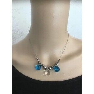 Necklace with Blue and Clear Glass Beads .925